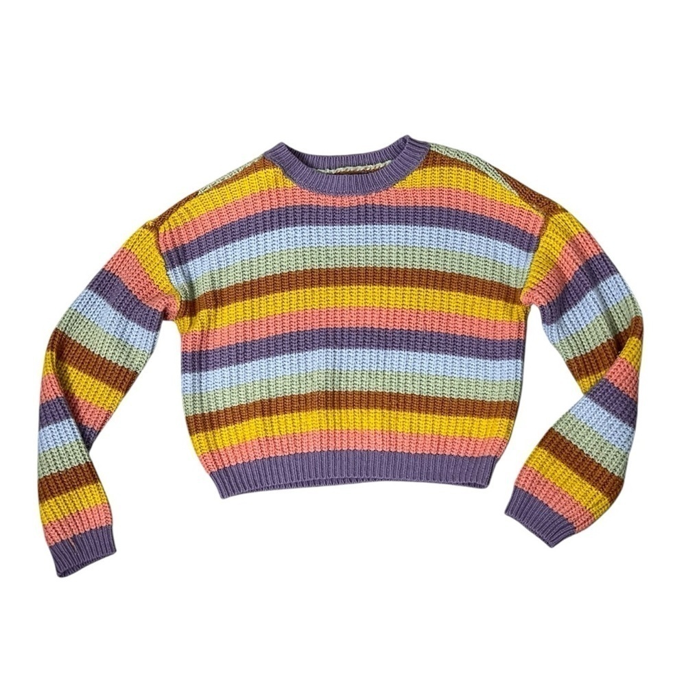 Art Class Purple and Yellow Crew Neck Cropped Sweater - M (7/8)